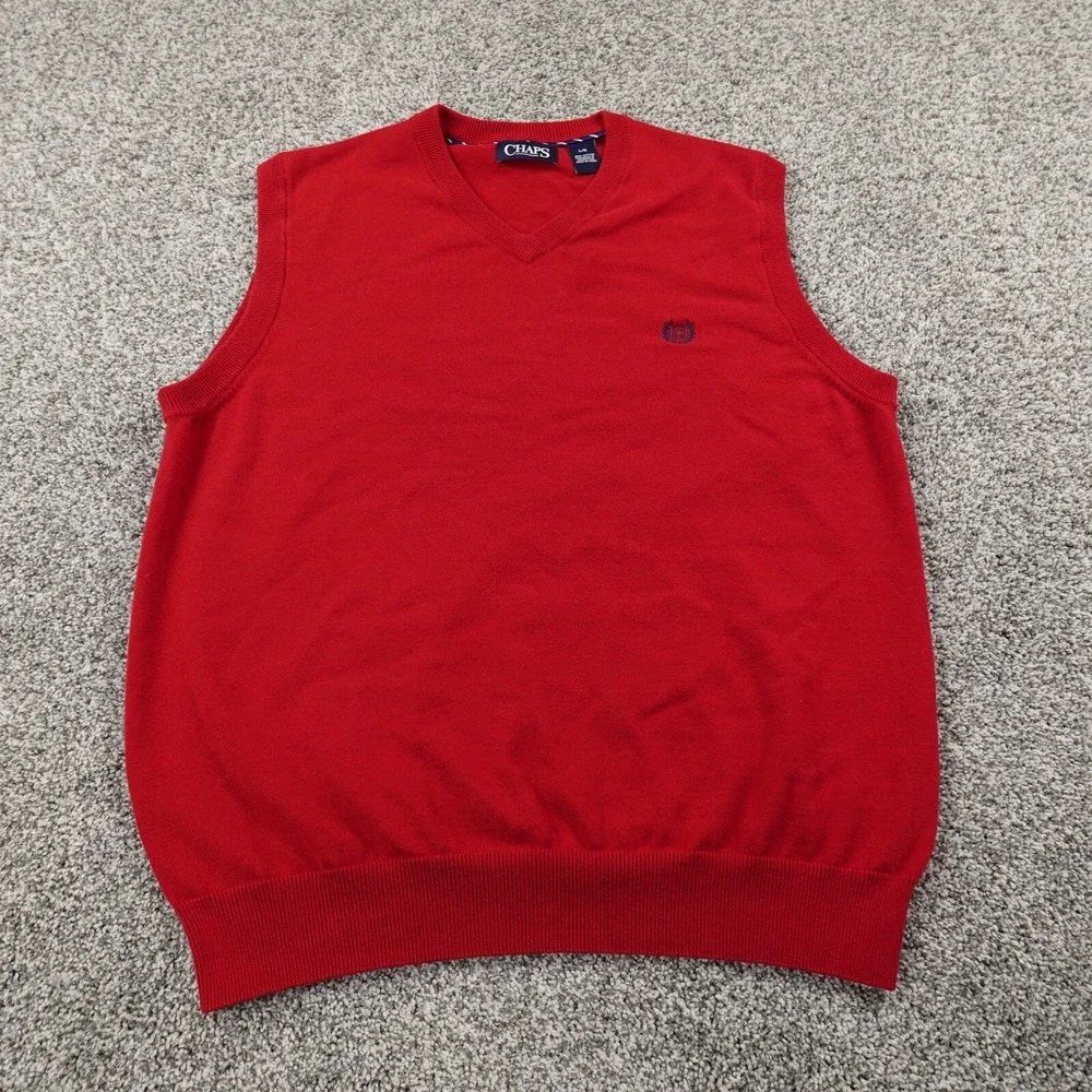 Ralph Lauren Chaps Vest Mens L Red Pullover V Neck‎ Sweater Grandpa Golf Preppy
